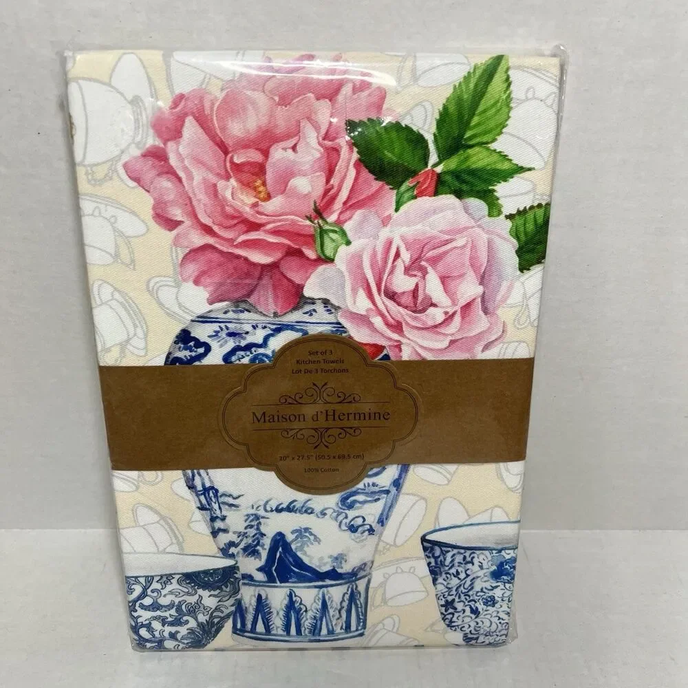 3 Maison d' Hermine Kitchen Towels Cotton 27.50